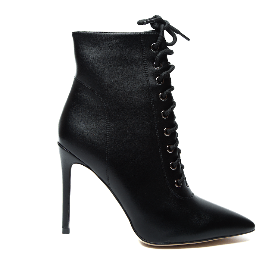Чорні ботильйони з екошкіри зі шнурівками
