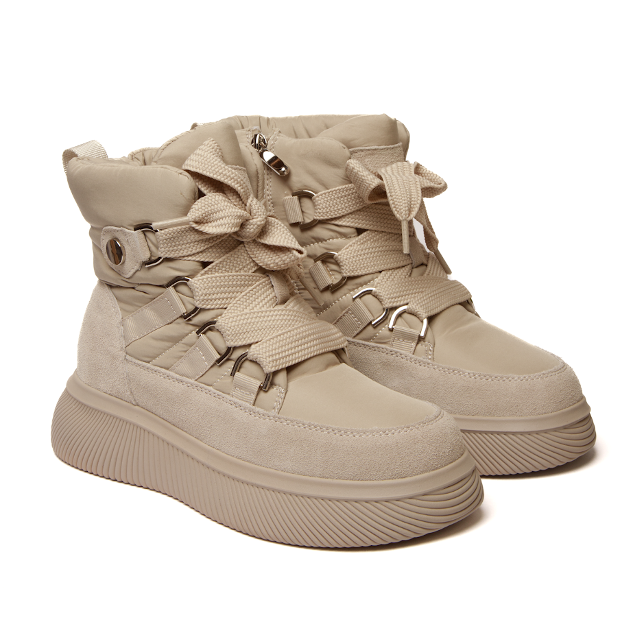 Зимові бежеві черевики з замші та плащівки