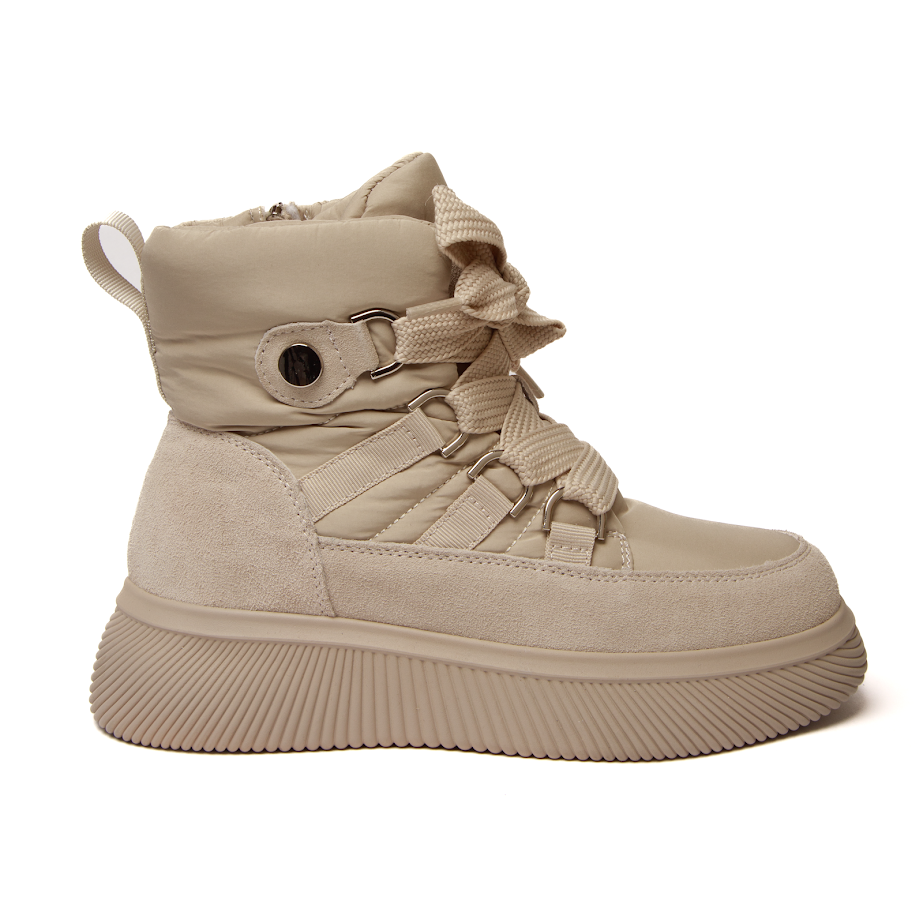 Зимові бежеві черевики з замші та плащівки