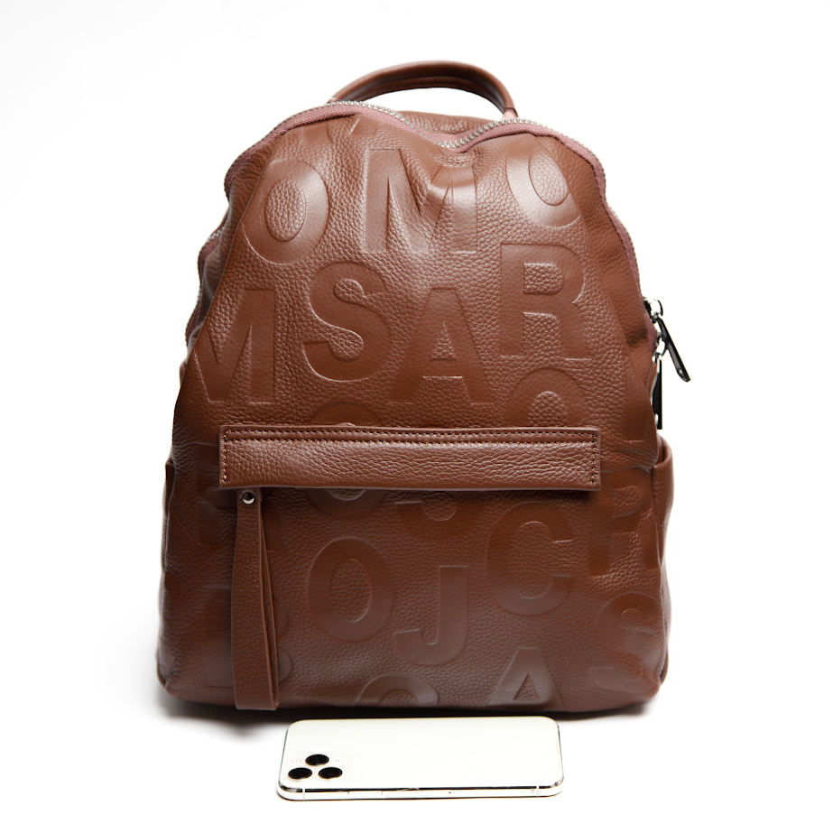 Шкіряний Рюкзак Коричневий з Об’ємним Тисненням