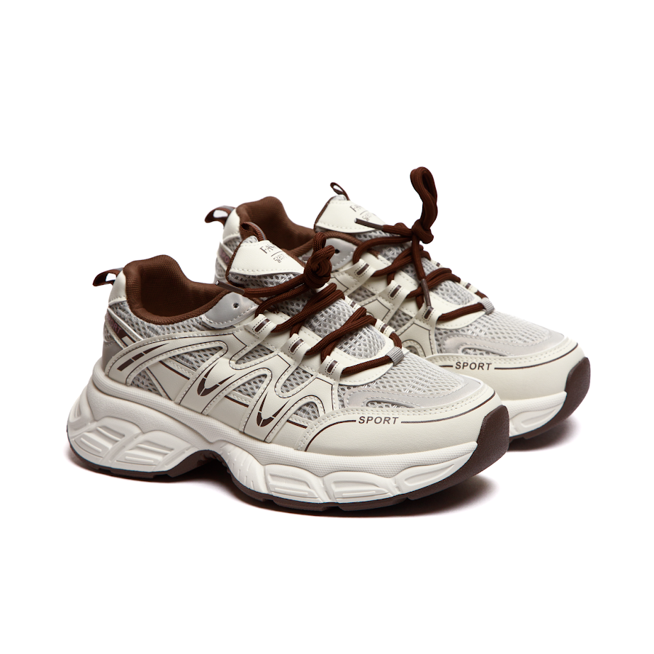 Жіночі Кросівки З Екошкіри Та Сітки В Бордово-Бежевій Гамі