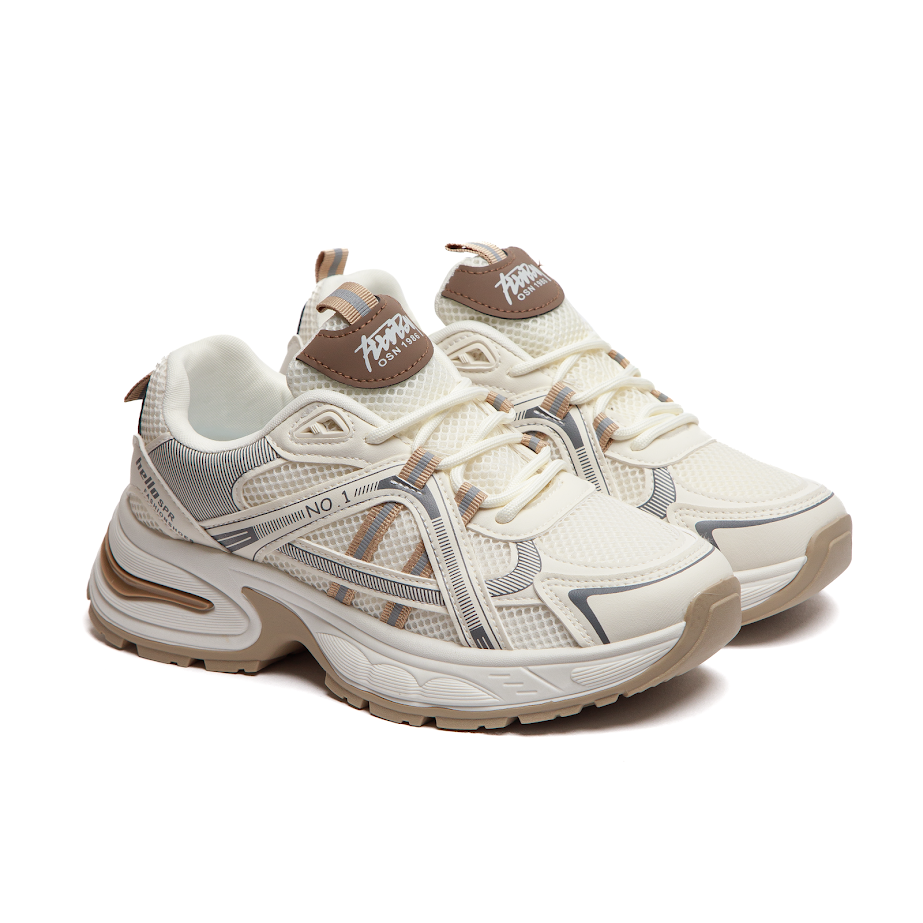 Кросівки З Екошкіри Та Сітки У Світлому Бежево-Молочному Відтінку