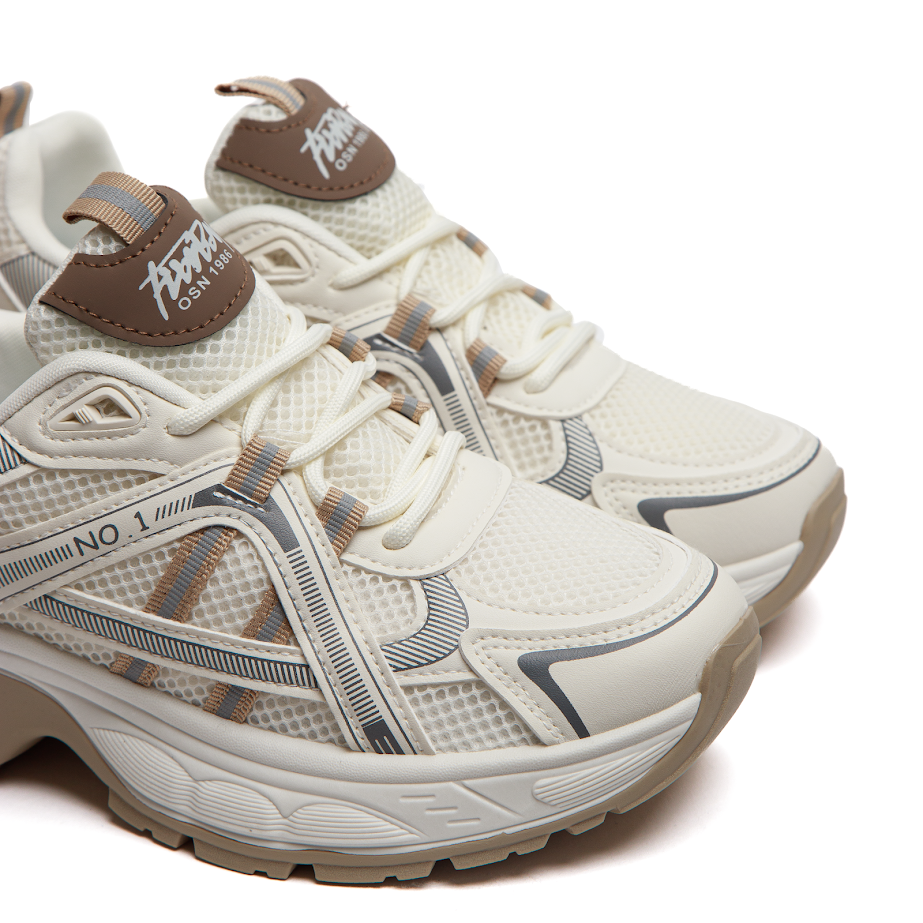 Кросівки З Екошкіри Та Сітки У Світлому Бежево-Молочному Відтінку