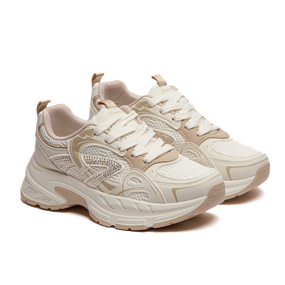 Жіночі Кросівки З Екошкіри Та Сітки У Світло-Бежевій Гамі