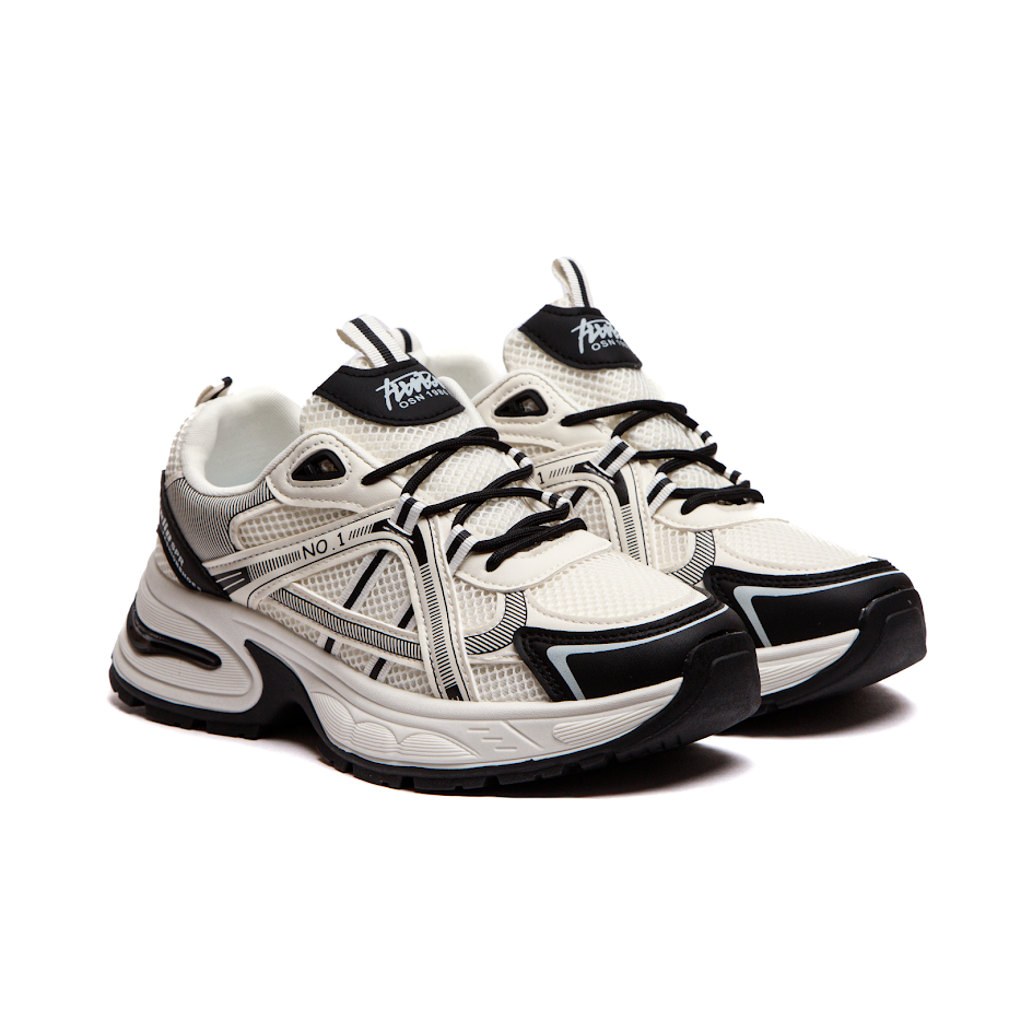 Жіночі Кросівки З Екошкіри Та Сітки У Молочно-Чорній Гамі