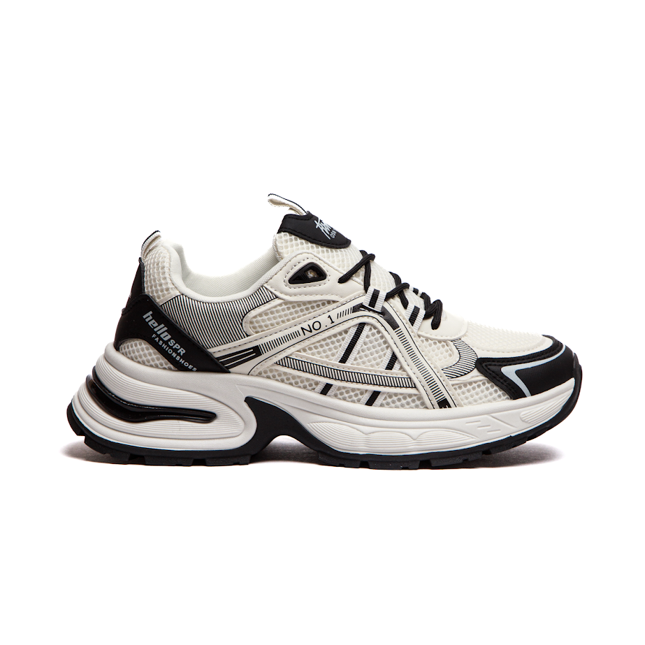 Жіночі Кросівки З Екошкіри Та Сітки У Молочно-Чорній Гамі