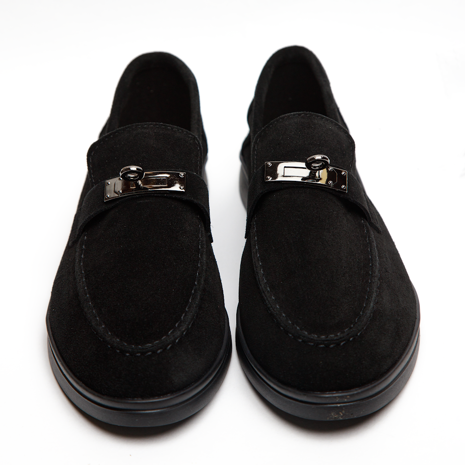 Чорні Замшеві Лофери З Декоративною Пряжкою