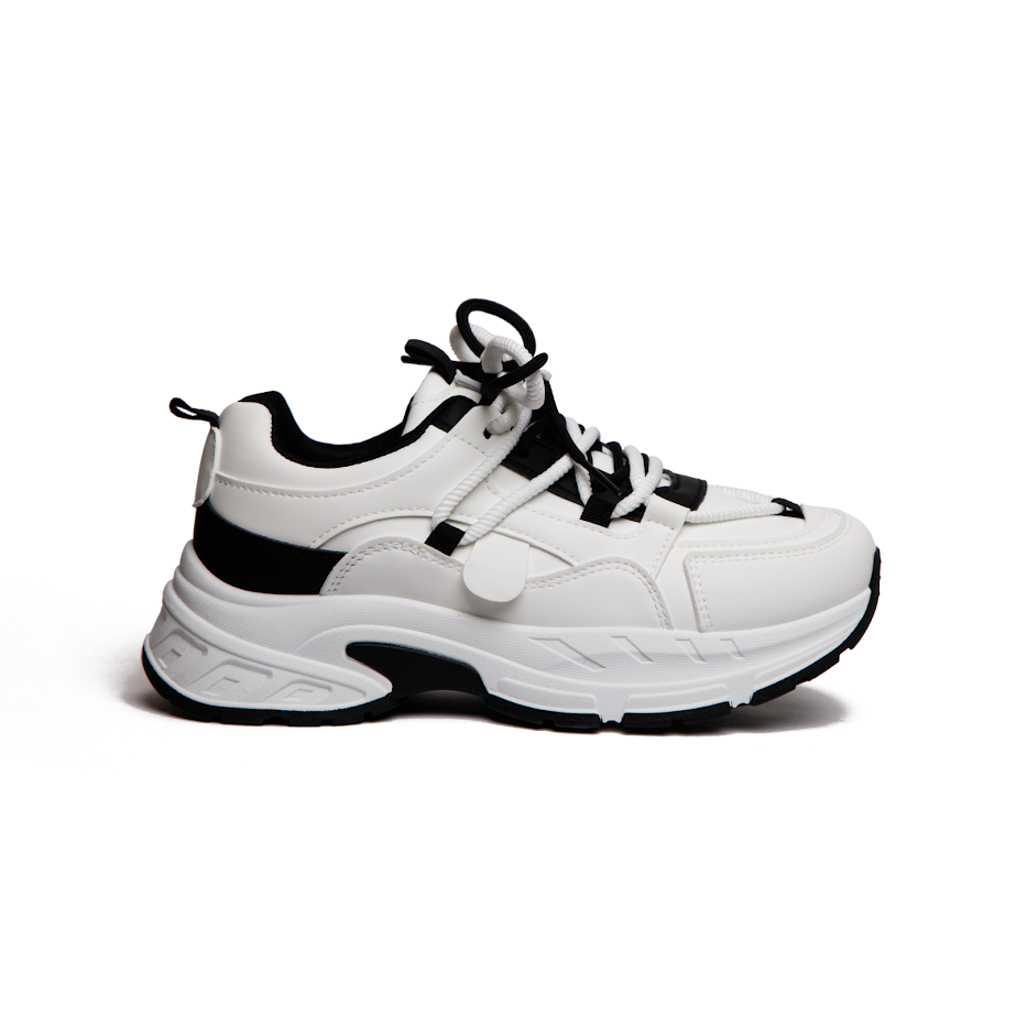 Кросівки З Екошкіри На Масивній Підошві Біло-чорні