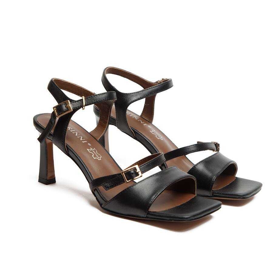 Чорні Босоніжки зі Шкіри з Регульованими Ремінцями