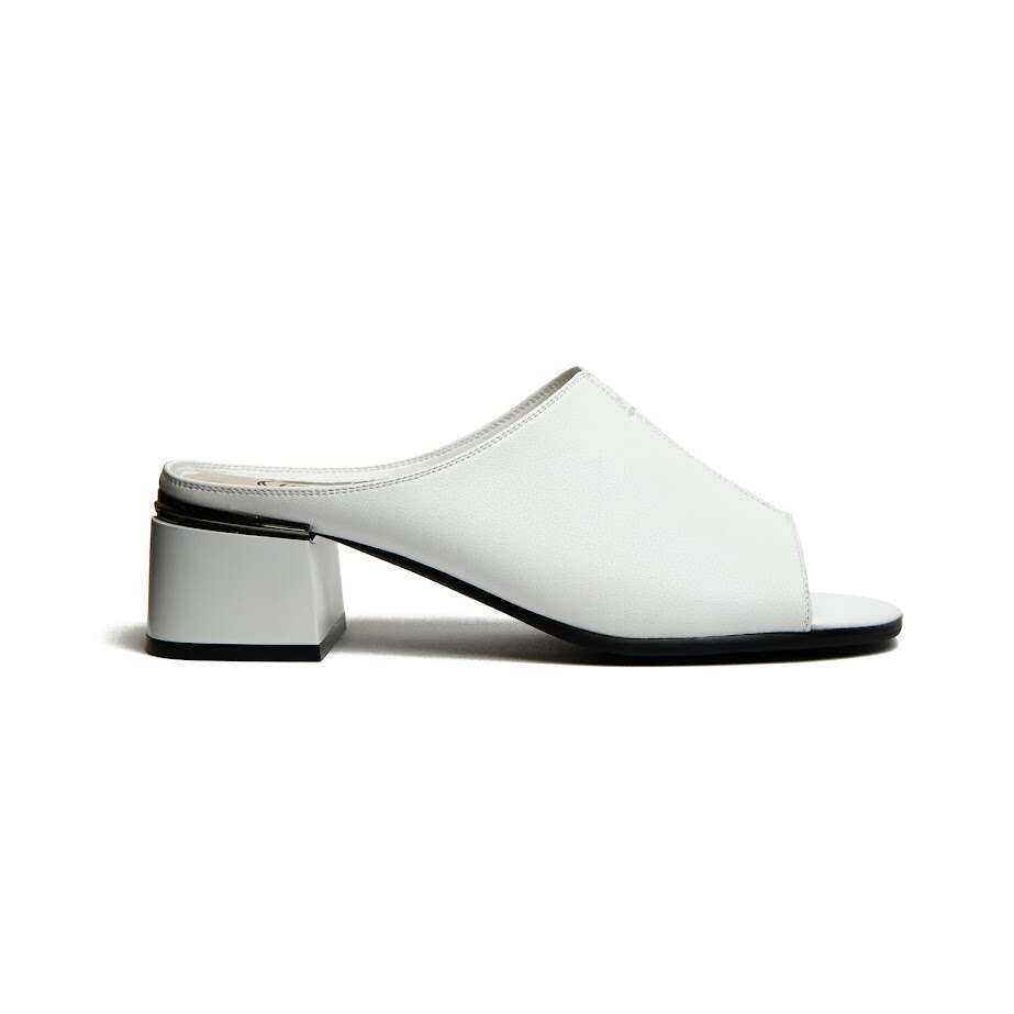 Білі Шкіряні Мюлі На Стійких Підборах