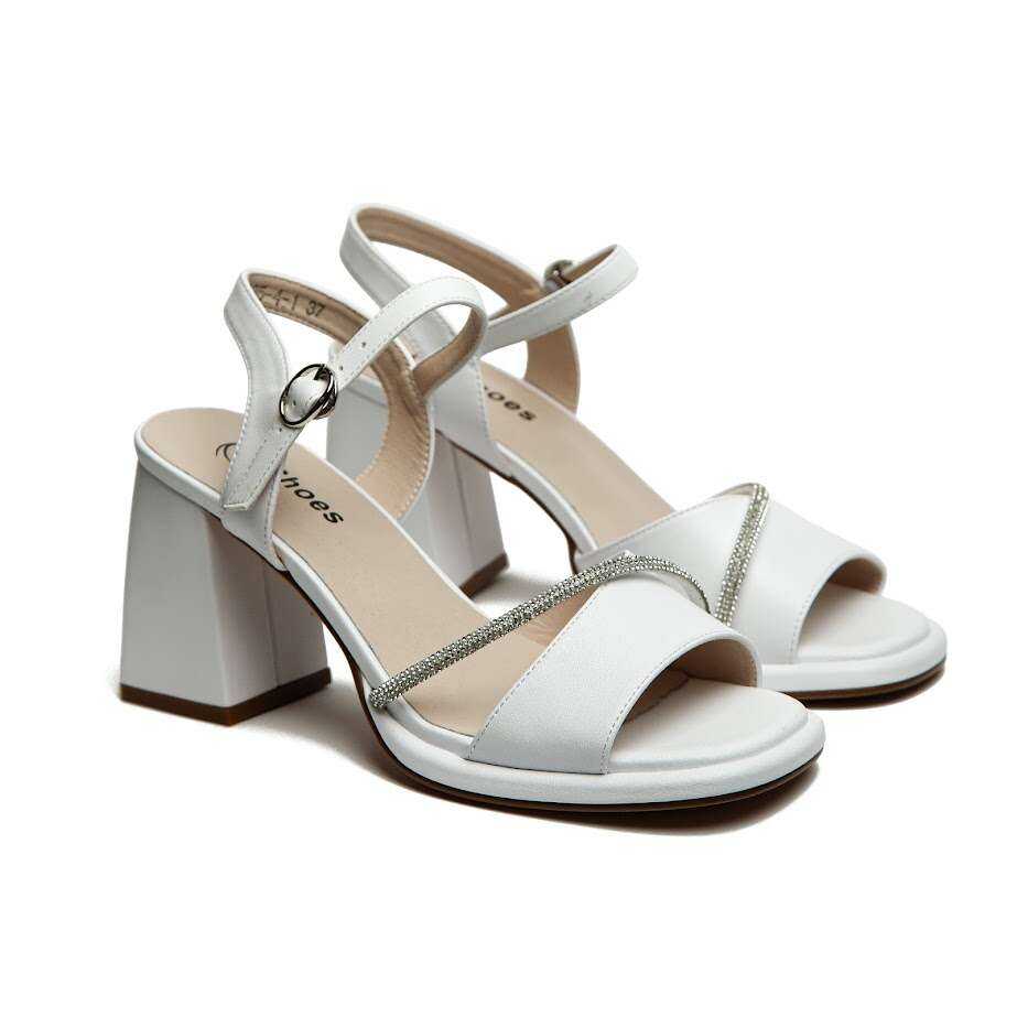 Босоніжки На Каблуці Білі З Декором Зі Стразів