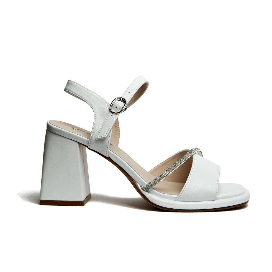 Босоніжки На Каблуці Білі З Декором Зі Стразів