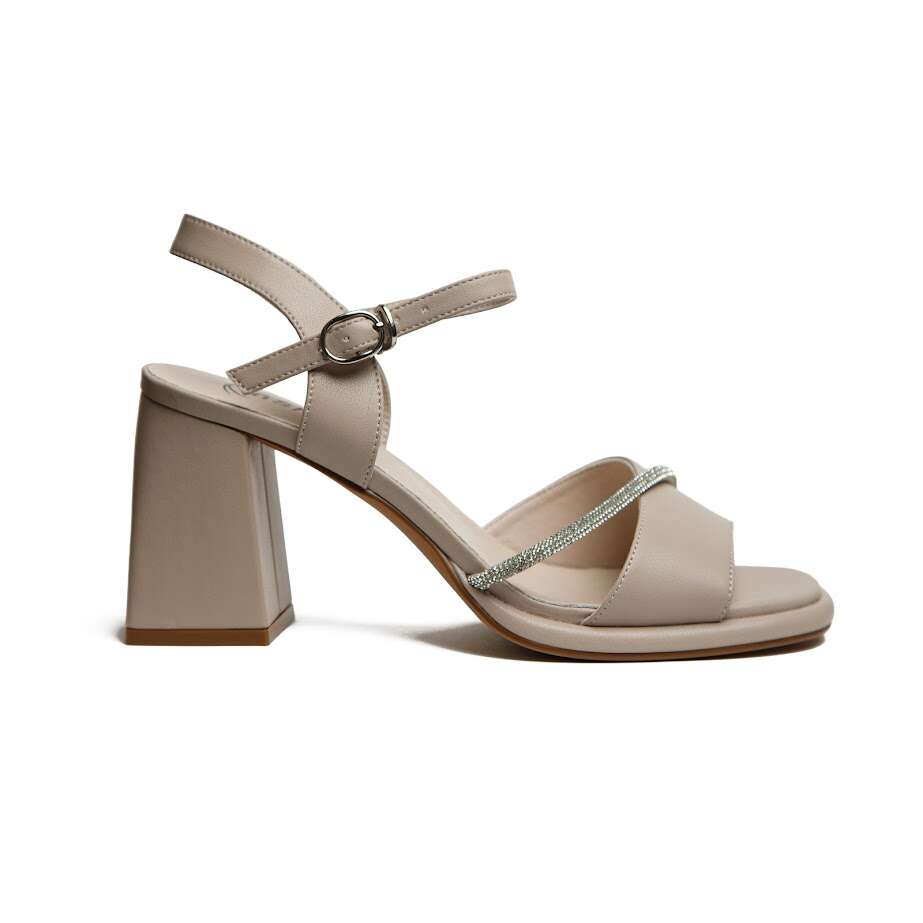 Босоніжки На Каблуці Бежеві З Декором Зі Стразів