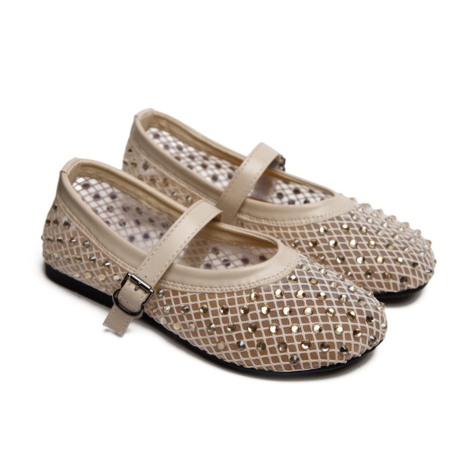 Бежеві Сітчасті Балетки В Стилі Мері Джейн